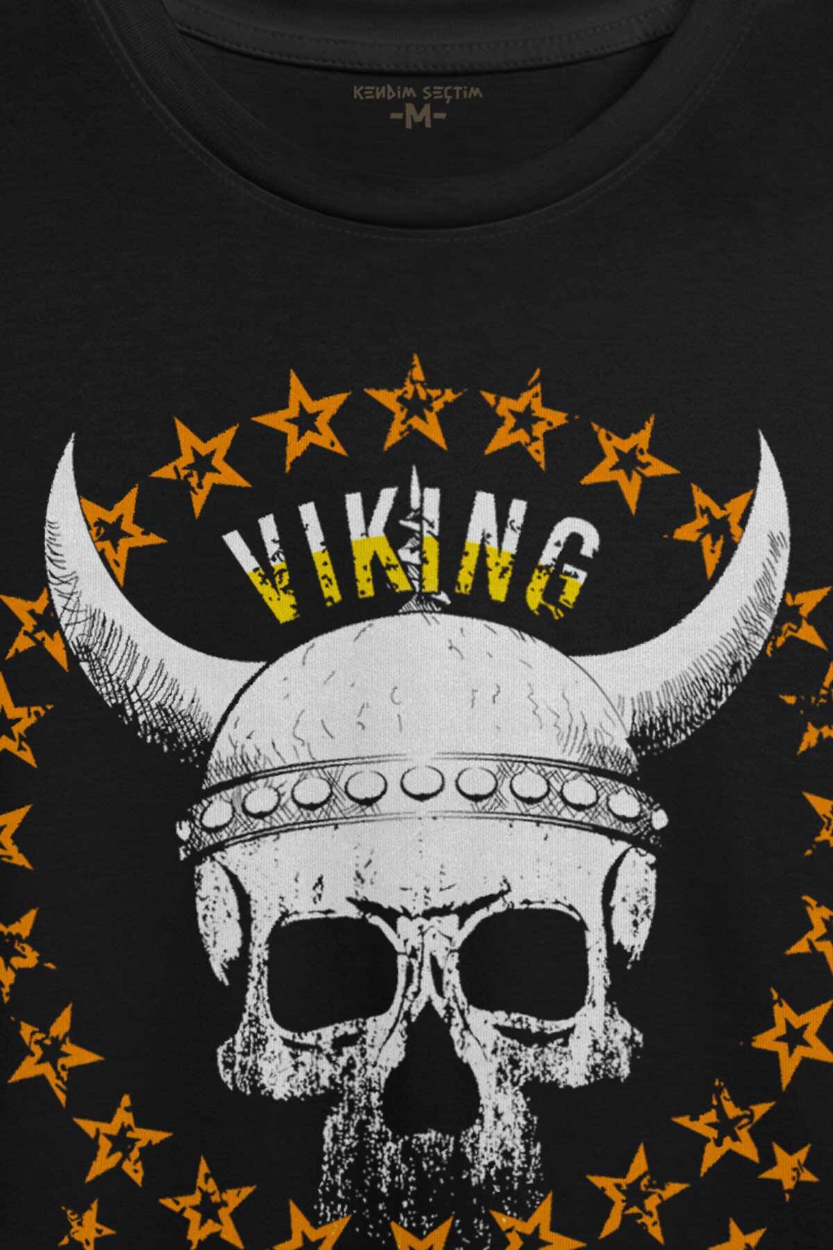 Viking Skull With Circle Of Stars Longship Kuru Kafa Baskılı Tişört Unisex T-shirt (1)