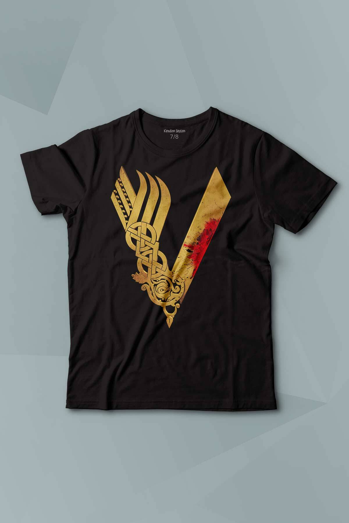 Vikingler Logo Vikings Altın Sarısı Baskılı Çocuk Tişört Kısa Kollu - 1