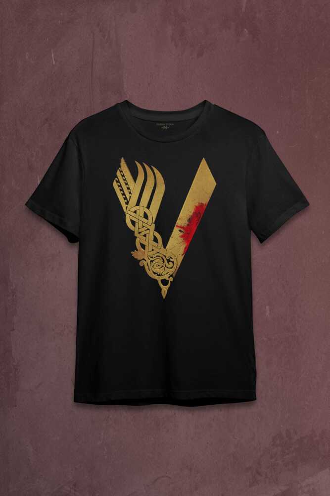 Vikingler Logo Vikings Altın Sarısı Baskılı Tişört Unisex T-shirt - 1
