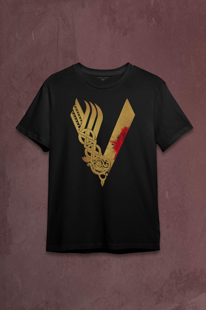 Vikingler Logo Vikings Altın Sarısı Baskılı Tişört Unisex T-shirt