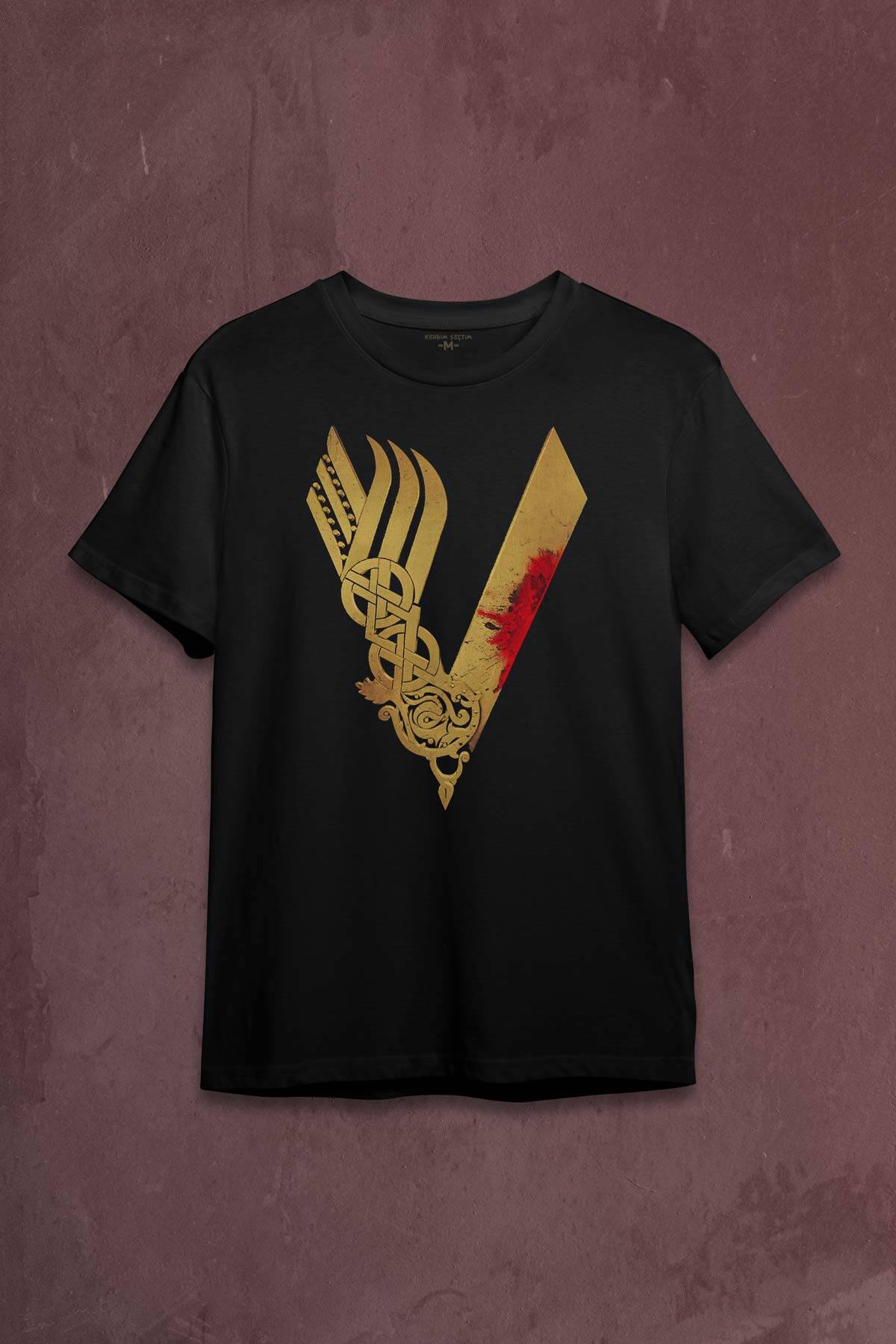 Vikingler Logo Vikings Altın Sarısı Baskılı Tişört Unisex T-shirt