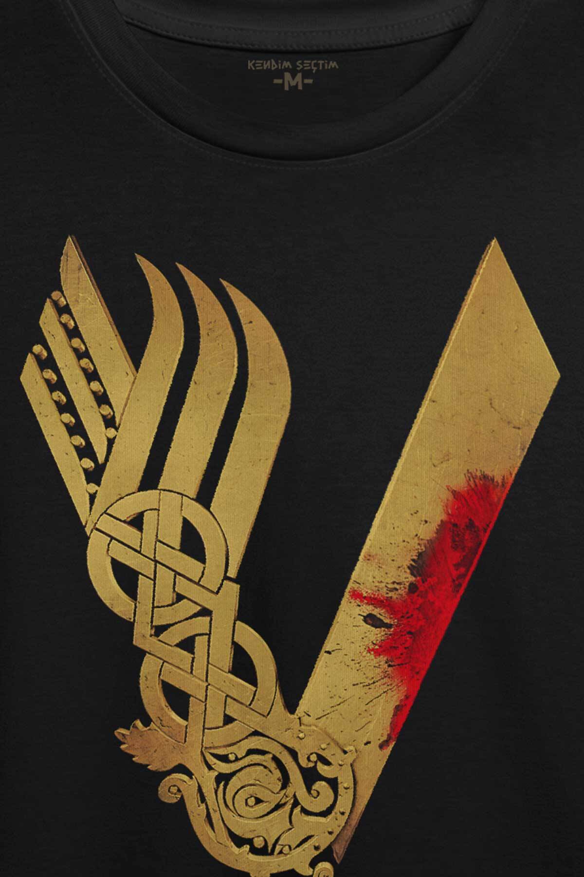 Vikingler Logo Vikings Altın Sarısı Baskılı Tişört Unisex T-shirt (1)