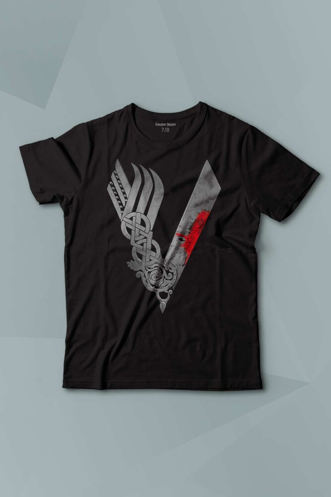 Vikingler Logo Vikings Gri Baskılı Çocuk Tişört Kısa Kollu - KENDİM SEÇTİM