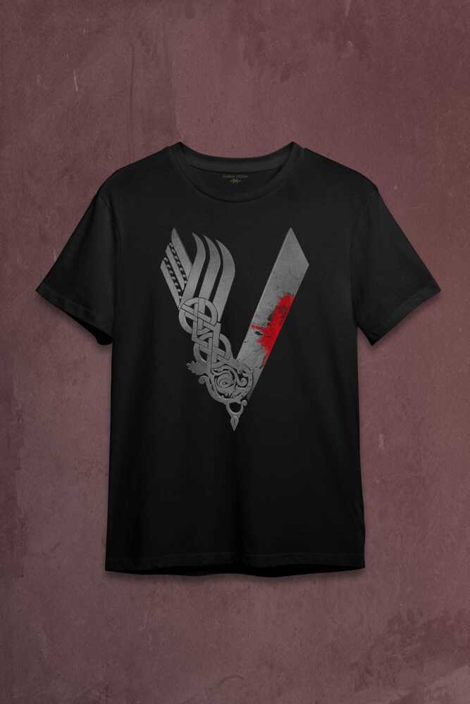 Vikingler Logo Vikings Gri Baskılı Tişört Unisex T-shirt - 1