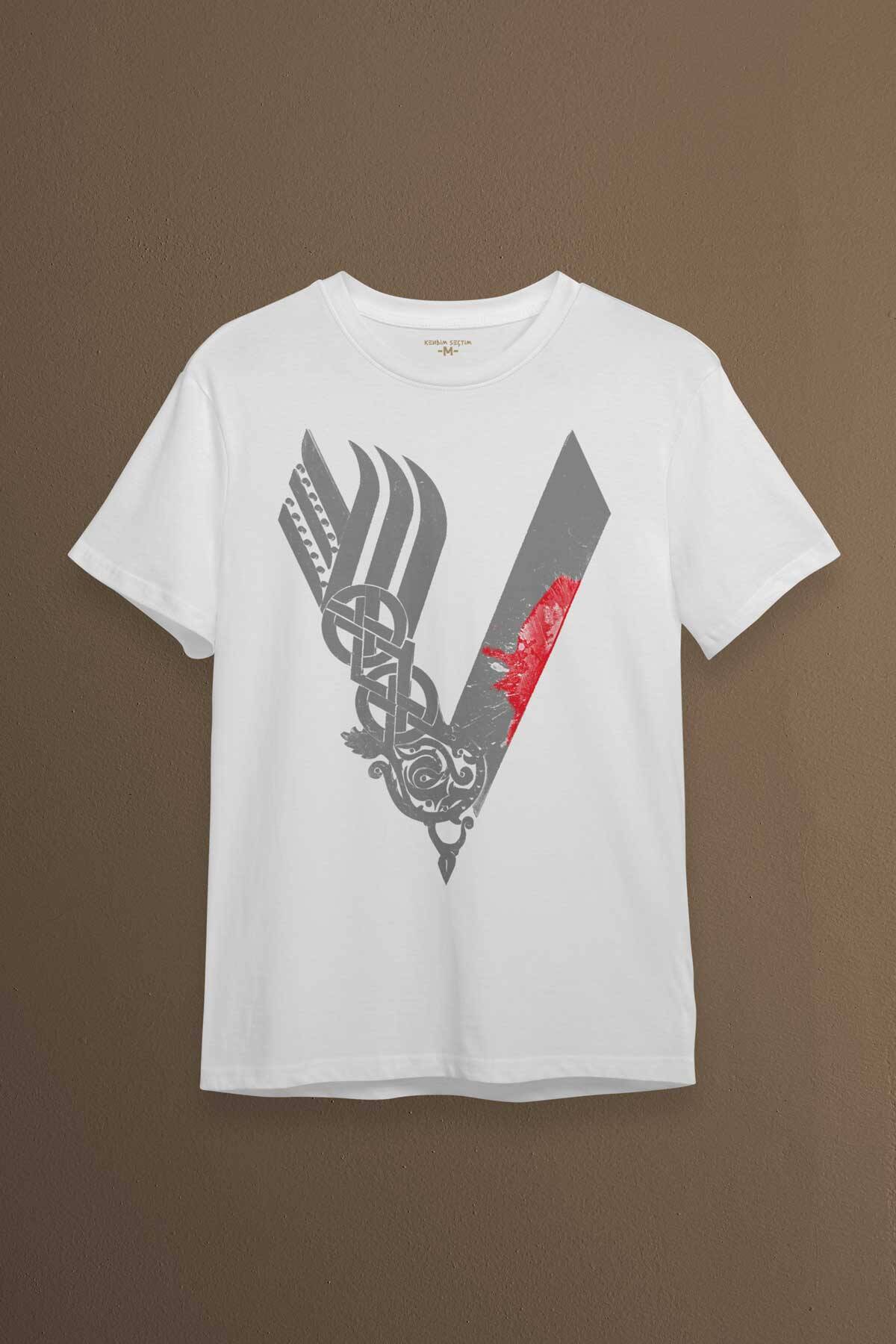 Vikingler Logo Vikings Gri Baskılı Tişört Unisex T-shirt - 1