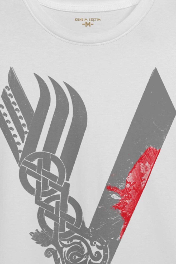 Vikingler Logo Vikings Gri Baskılı Tişört Unisex T-shirt - 2