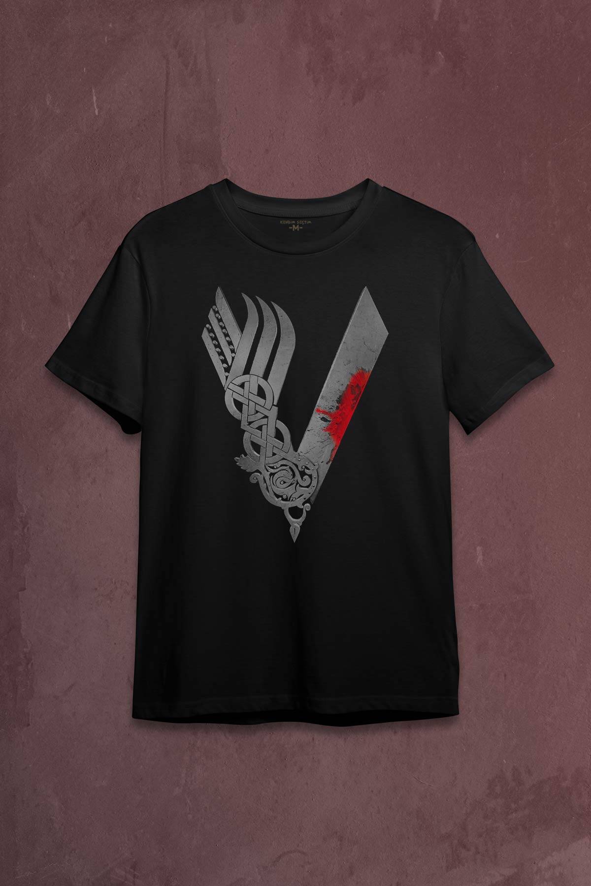 Vikingler Logo Vikings Gri Baskılı Tişört Unisex T-shirt - 1