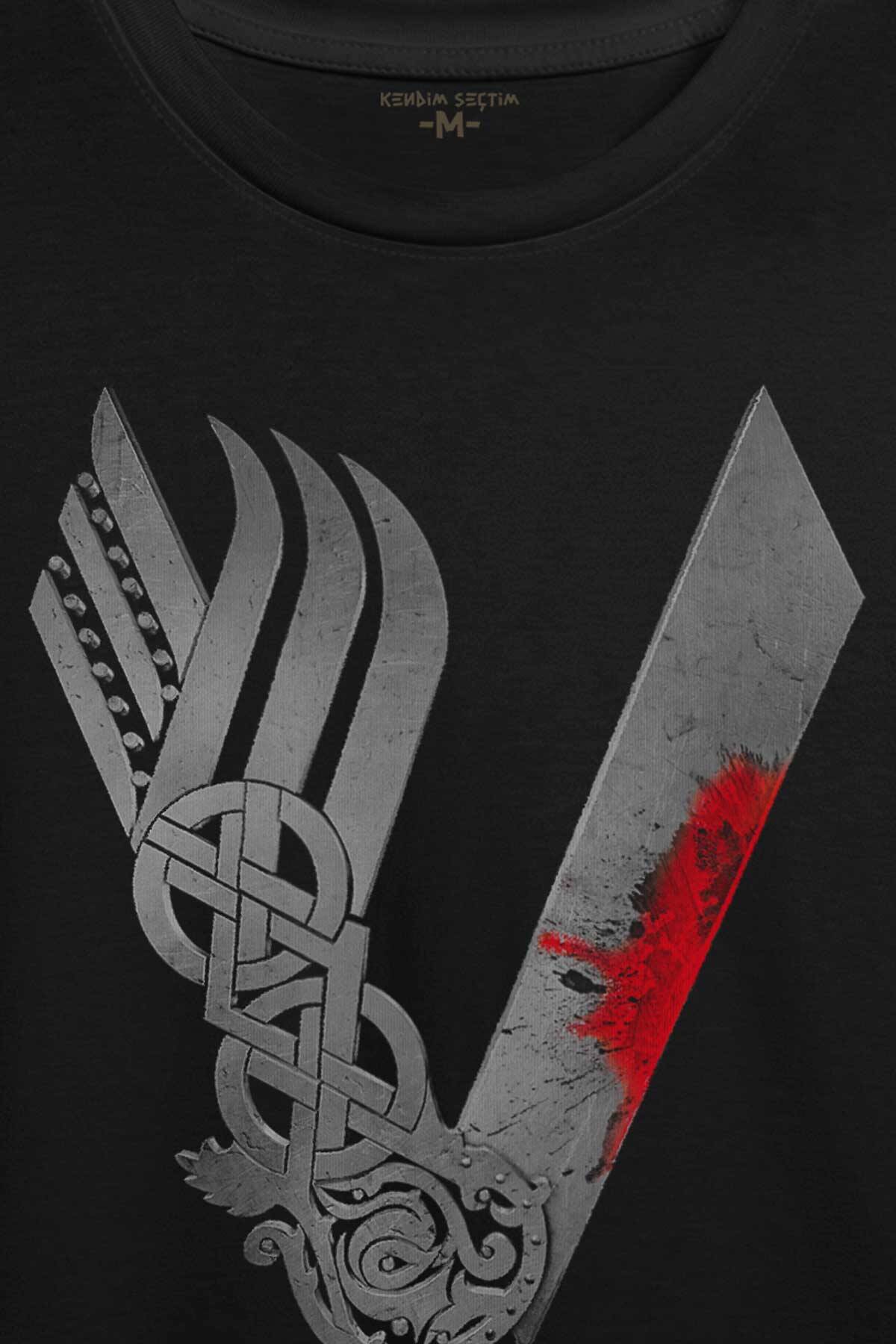 Vikingler Logo Vikings Gri Baskılı Tişört Unisex T-shirt - 2