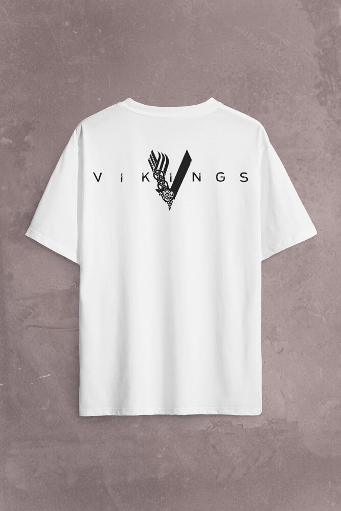 Vikings History Vikingler Logo Sırt Ön Baskılı Oversize Tişört Unisex T-Shirt - 2