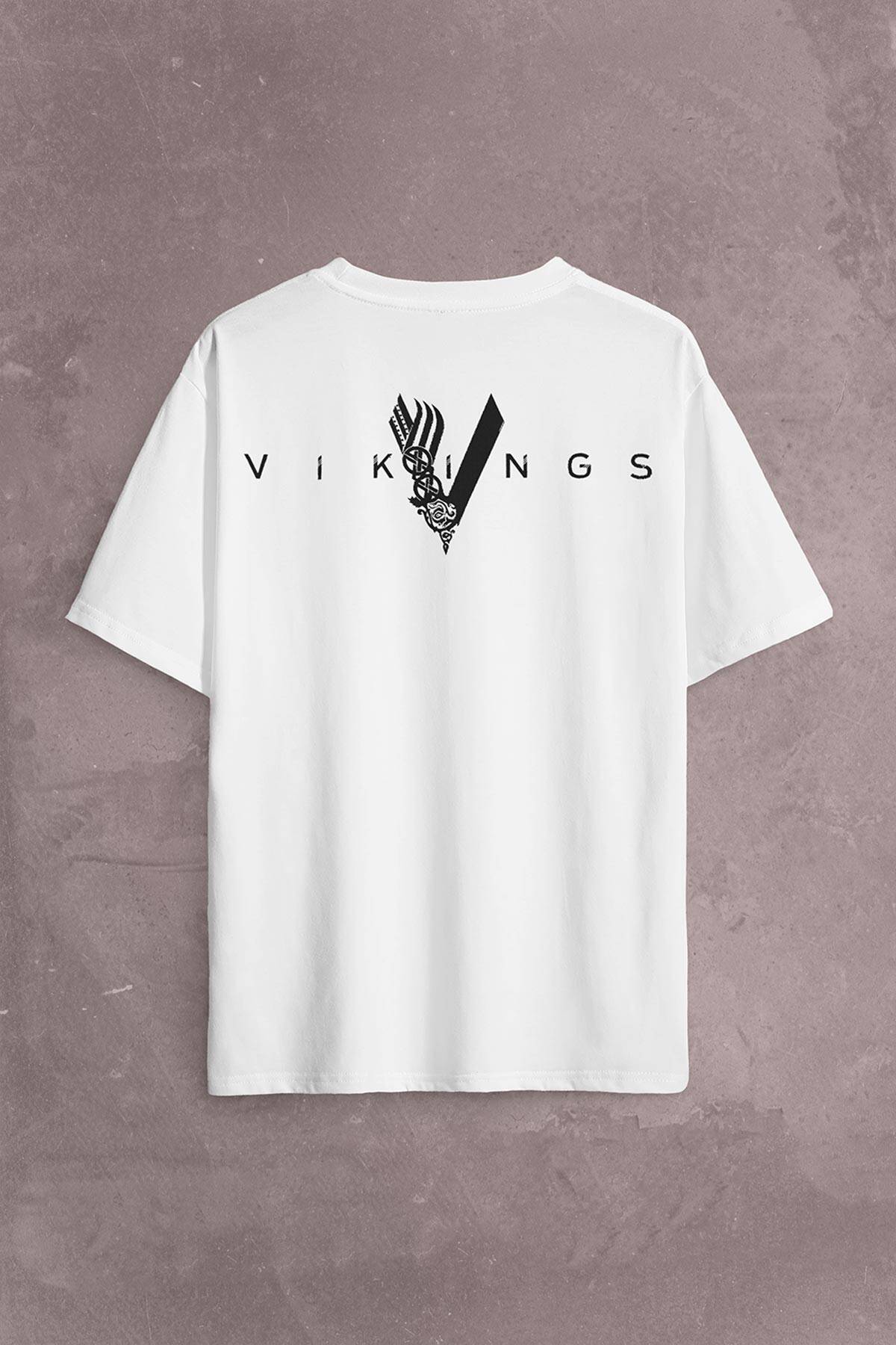 Vikings History Vikingler Logo Sırt Ön Baskılı Oversize Tişört Unisex T-Shirt (1)