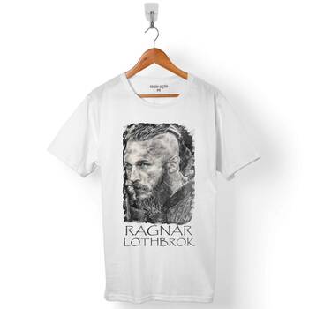 VIKINGS RAGNAR LOTHBROK LOGO SKULL HEAD VİKİNGLER ERKEK TİŞÖRT - 1