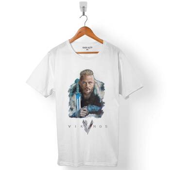 VIKINGS RAGNAR LOTHBROK LOGO SKULL HEAD VİKİNGLER ERKEK TİŞÖRT - 1
