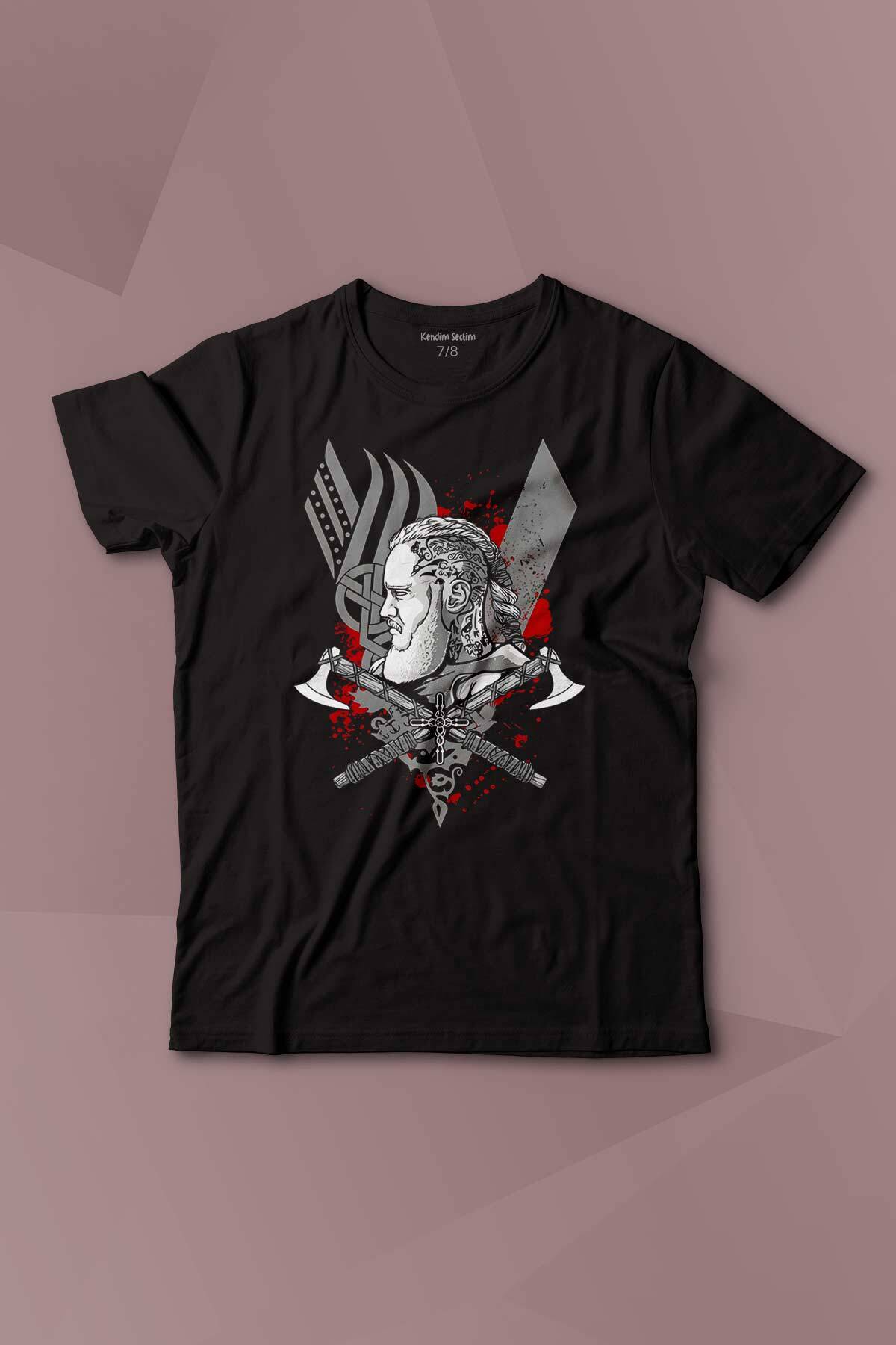 Vikings Ragnar Lothbrok Vikingler Savaşçı Baskılı Çocuk Tişört Kısa Kollu - 1