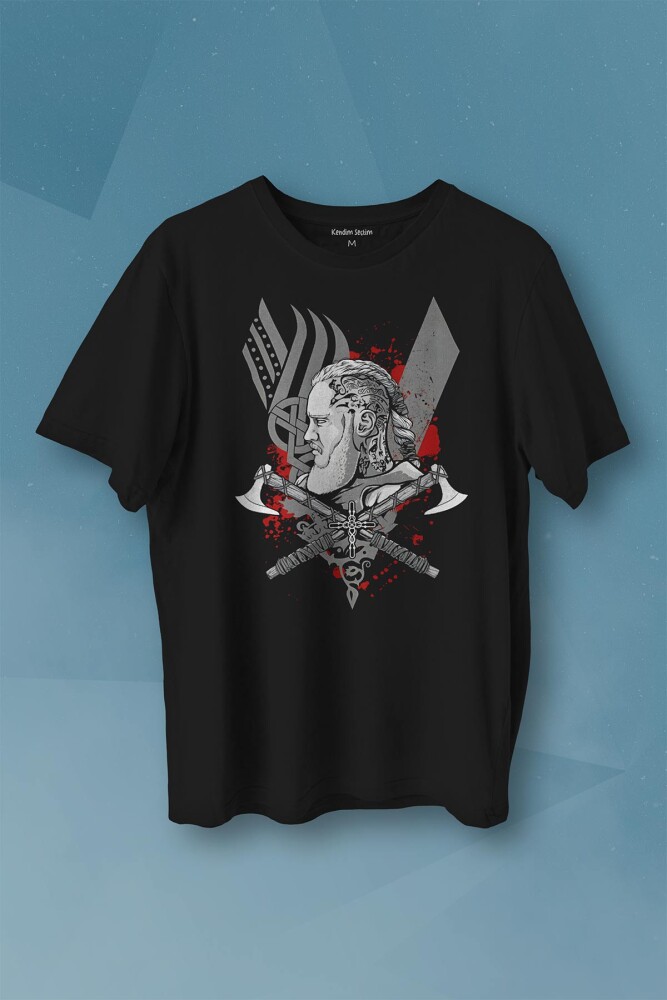 Vikings Ragnar Lothbrok Vikingler Savaşçı Baskılı Tişört Unisex T-Shirt - 1
