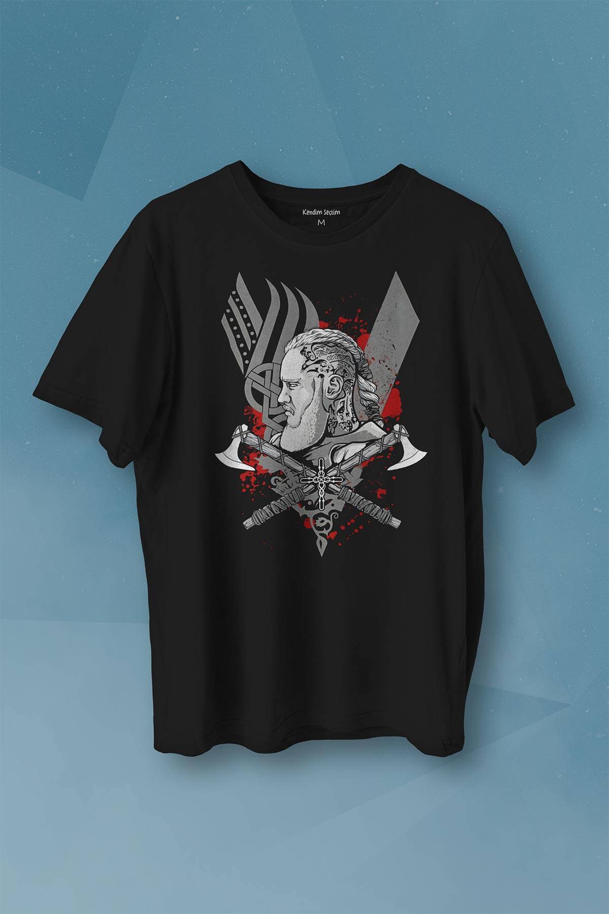 Vikings Ragnar Lothbrok Vikingler Savaşçı Baskılı Tişört Unisex T-Shirt - 1