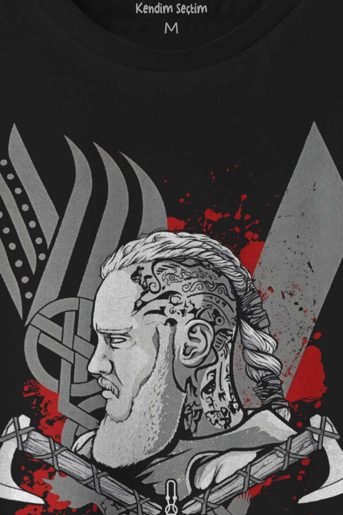 Vikings Ragnar Lothbrok Vikingler Savaşçı Baskılı Tişört Unisex T-Shirt (1)