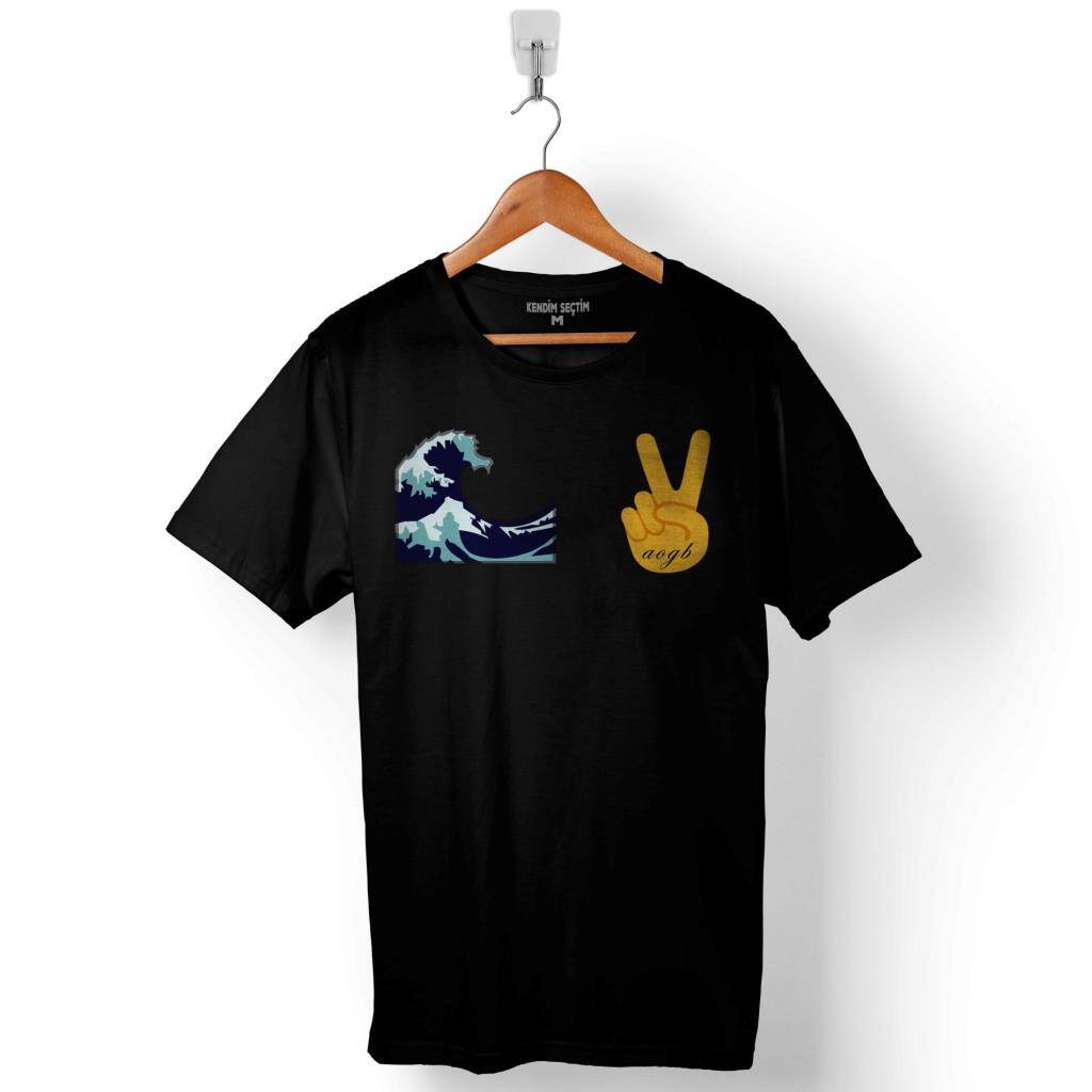 Water Su Tavşan Two Fingers Zafer Emoji Baskılı Tişört Unisex T-Shirt - 1