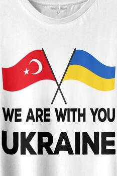 We Are With You Ukraine Ukrayna Türkiye Dostluk Beyaz Baskılı Tişört Unisex T-shirt - 2