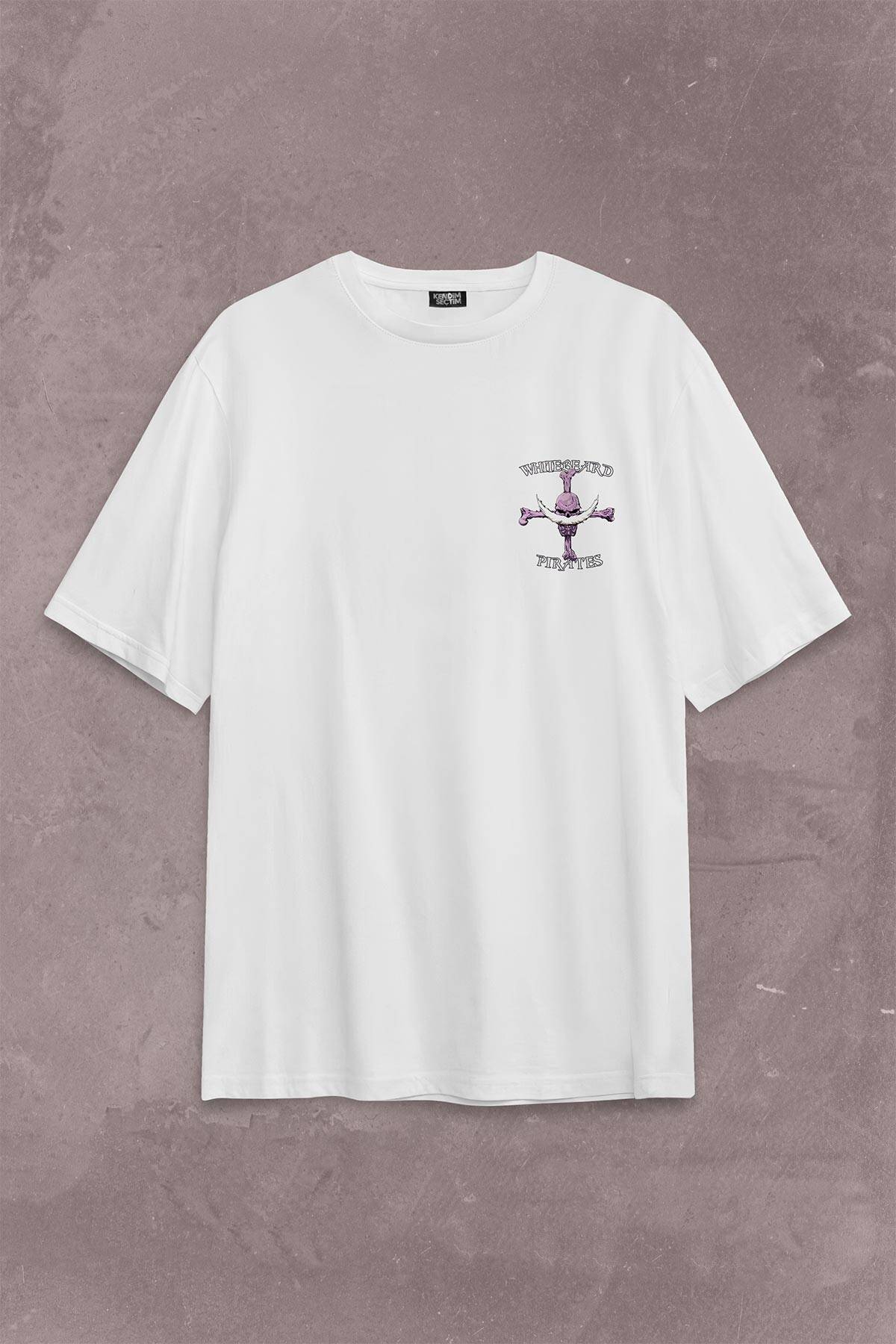 Whitebeard Amiral Prates One Piece Luffy Sırt Ön Baskılı Oversize Tişört Unisex T-Shirt - 1