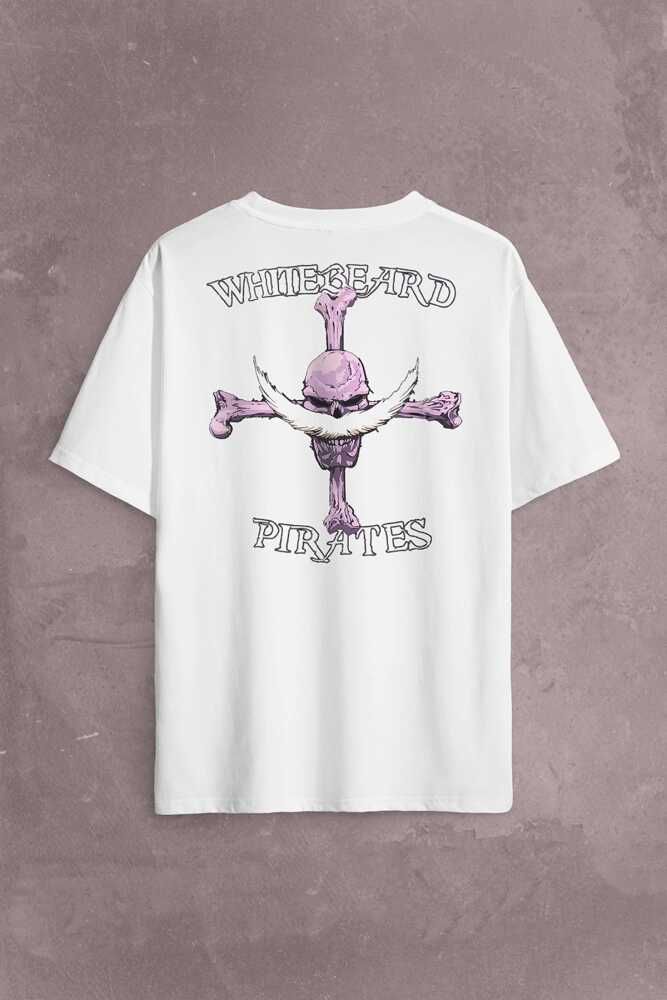 Whitebeard Amiral Prates One Piece Luffy Sırt Ön Baskılı Oversize Tişört Unisex T-Shirt (1)