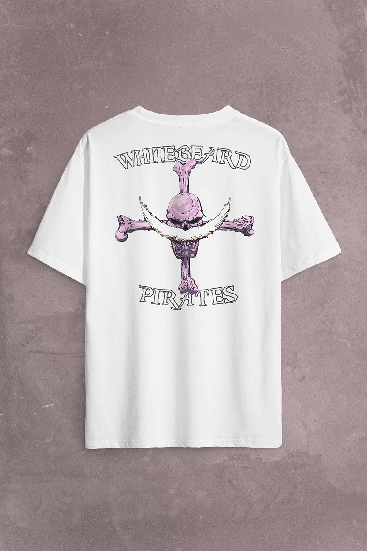 Whitebeard Amiral Prates One Piece Luffy Sırt Ön Baskılı Oversize Tişört Unisex T-Shirt (1)