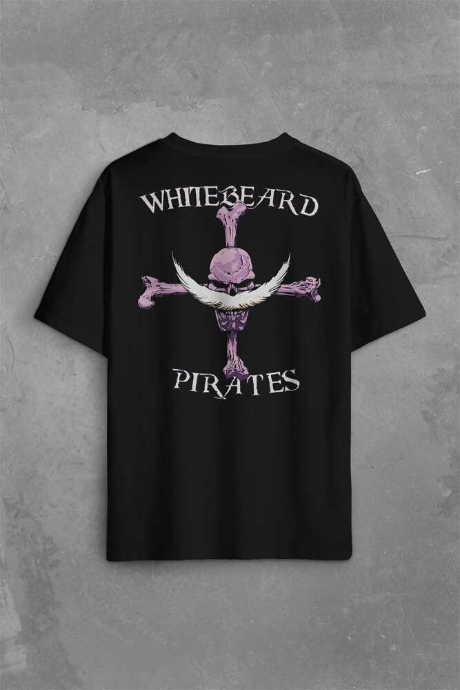 Whitebeard Amiral Prates One Piece Luffy Sırt Ön Baskılı Oversize Tişört Unisex T-Shirt (1)