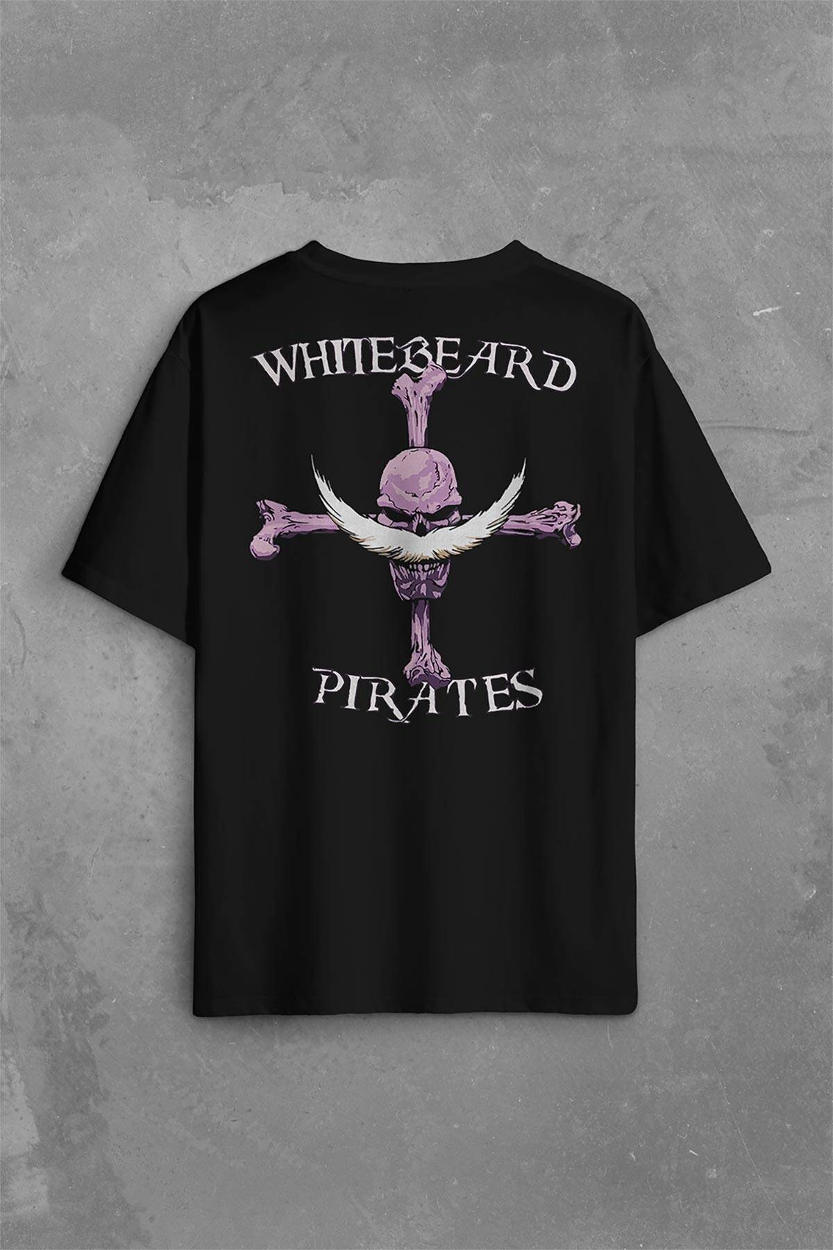 Whitebeard Amiral Prates One Piece Luffy Sırt Ön Baskılı Oversize Tişört Unisex T-Shirt (1)