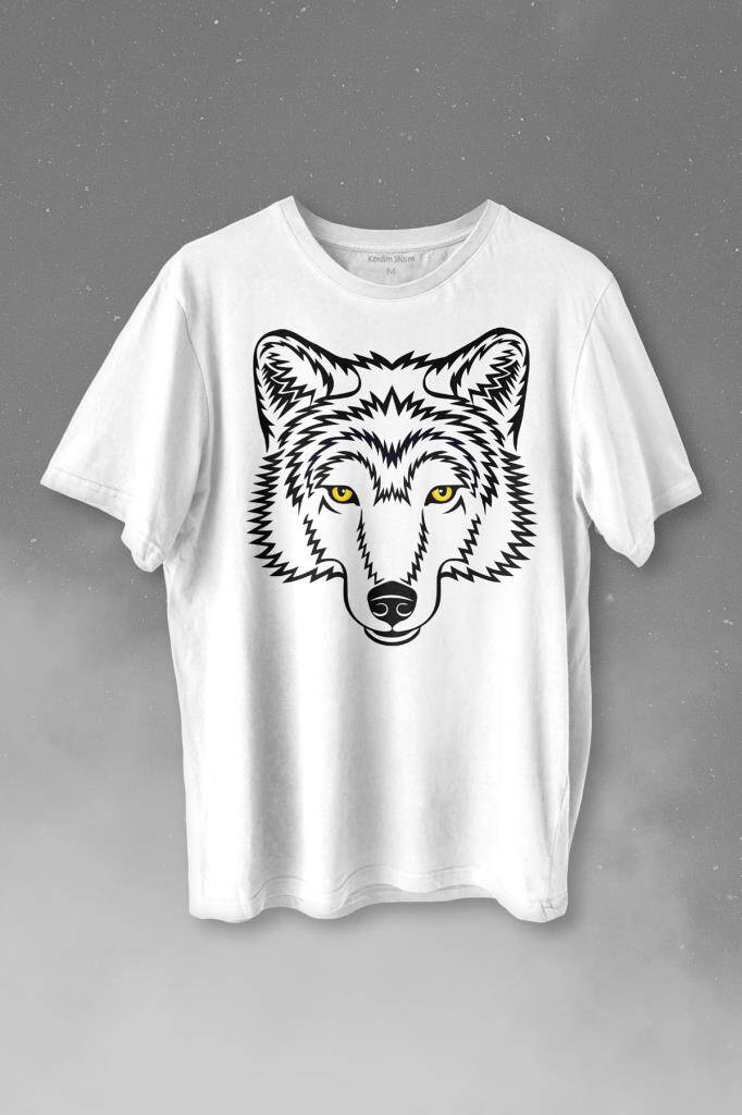 Wolf Head Kurt Silüeti Kafa Bozkurt Baskılı Tişört Unisex T-shirt - 1