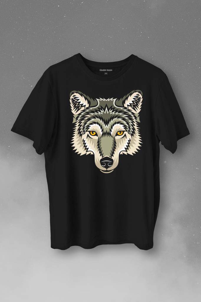 Wolf Head Kurt Silüeti Kafa Bozkurt Baskılı Tişört Unisex T-Shirt - 1