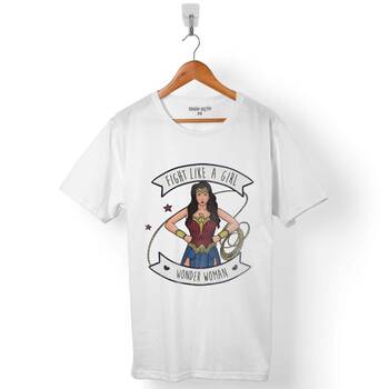 WONDER WOMAN FIGHT LIKE A GIRL FACE ERKEK TİŞÖRT - 1
