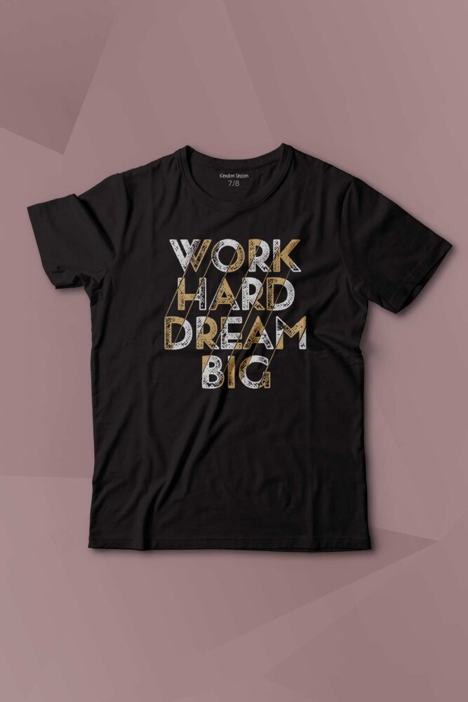 Work Hard Dream Big Gym Spor Body Baskılı Çocuk Tişört Kısa Kollu - KENDİM SEÇTİM