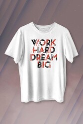 Work Hard Dream Big Gym Spor Body Baskılı Tişört Unisex T-shirt - 1