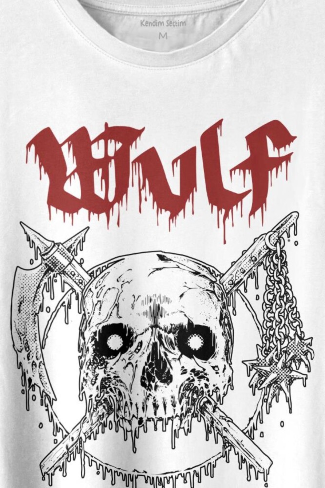Wulf Metal Rock Band Skull Kuru Kafa Urban Gothic Baskılı Tişört Unisex T-shirt (1)