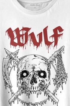 Wulf Metal Rock Band Skull Kuru Kafa Urban Gothic Baskılı Tişört Unisex T-shirt - 2