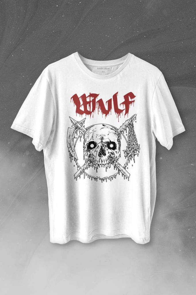 Wulf Metal Rock Band Skull Kuru Kafa Urban Gothic Baskılı Tişört Unisex T-shirt - 1