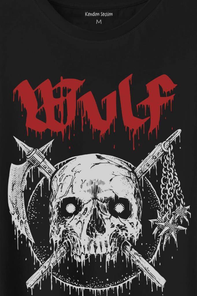 Wulf Metal Rock Band Skull Kuru Kafa Urban Gothic Baskılı Tişört Unisex T-Shirt - 2