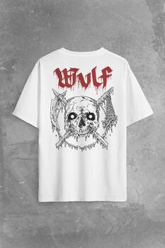 Wulf Metal Rock Band Skull Kuru Kafa Urban Gothic Sırt Ön Baskılı Oversize Tişört Unisex T-Shirt