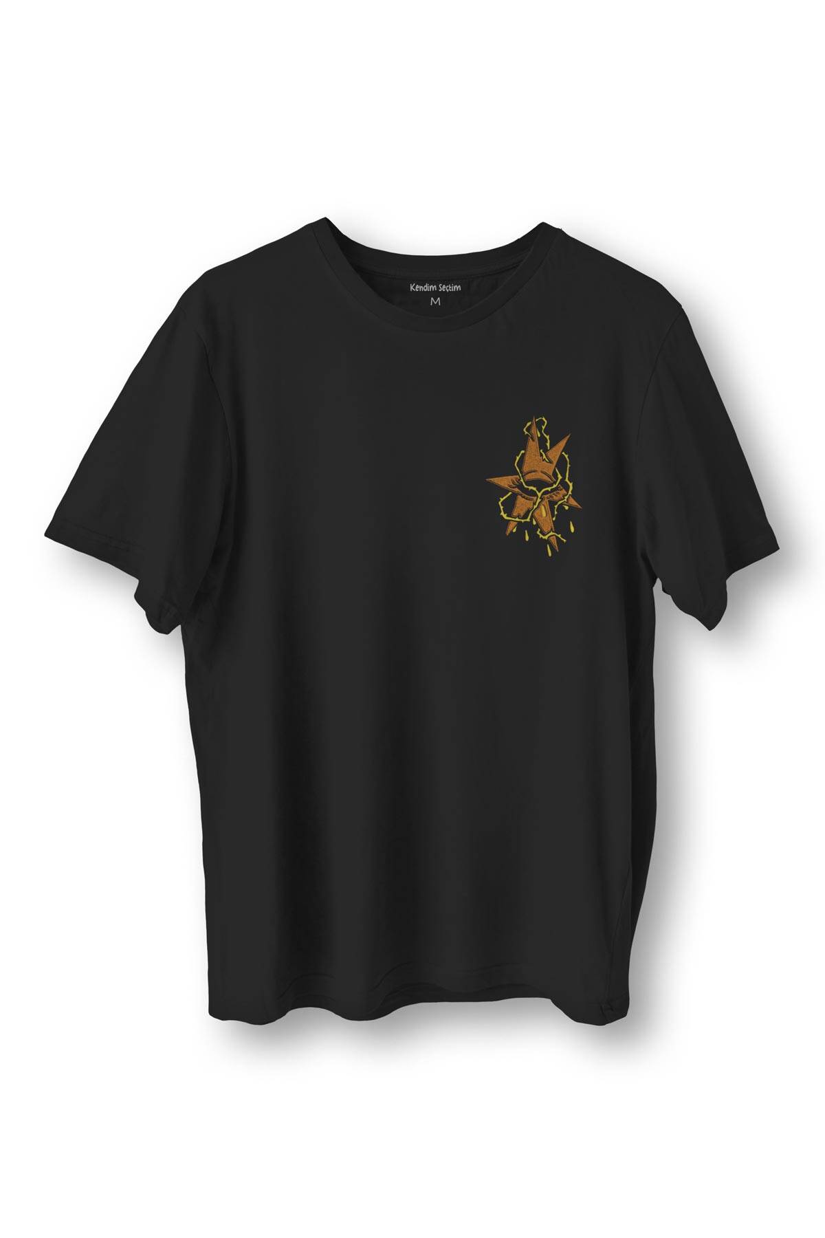 Y2K Star Gothic Street Style Design Baskılı Siyah Unisex Tişört - 1