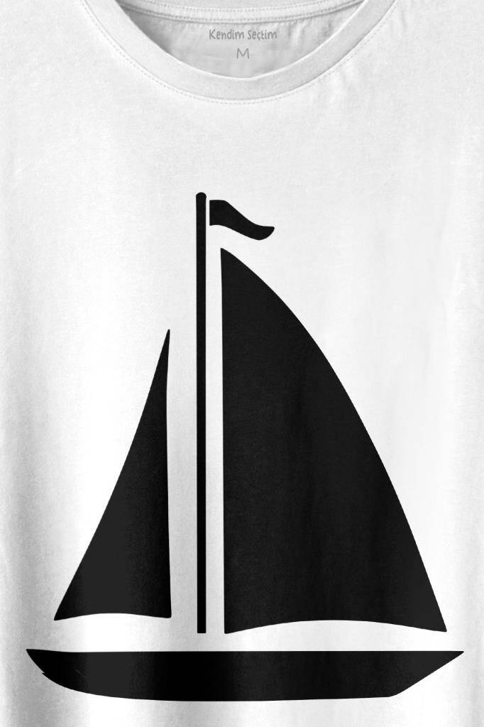 Yelkenli Gemi Silüeti Baskılı Tişört Unisex T-shirt (1)