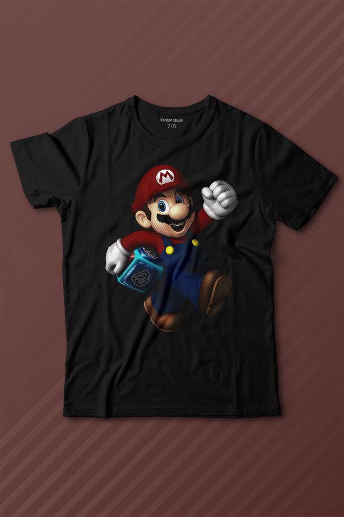 Yeni Süper Mario Bros Mario Baskılı Tişört Çocuk T-shirt - 1