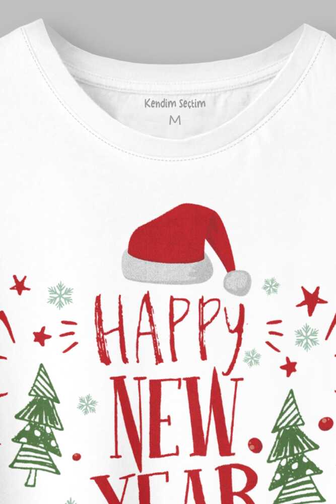 Yeni Yıl Happy New Year 2026 Hediye Noel Yılbaşı Baskılı Beyaz Tişört Unisex T-shirt (1)