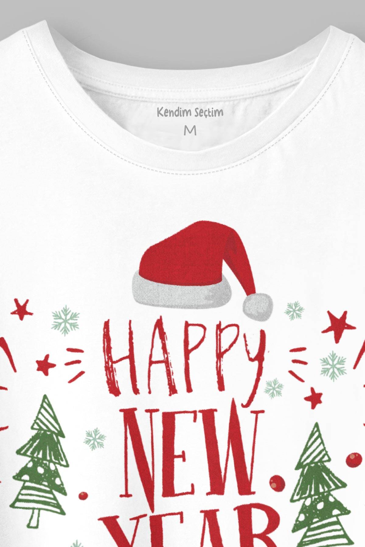 Yeni Yıl Happy New Year 2026 Hediye Noel Yılbaşı Baskılı Beyaz Tişört Unisex T-shirt - 2