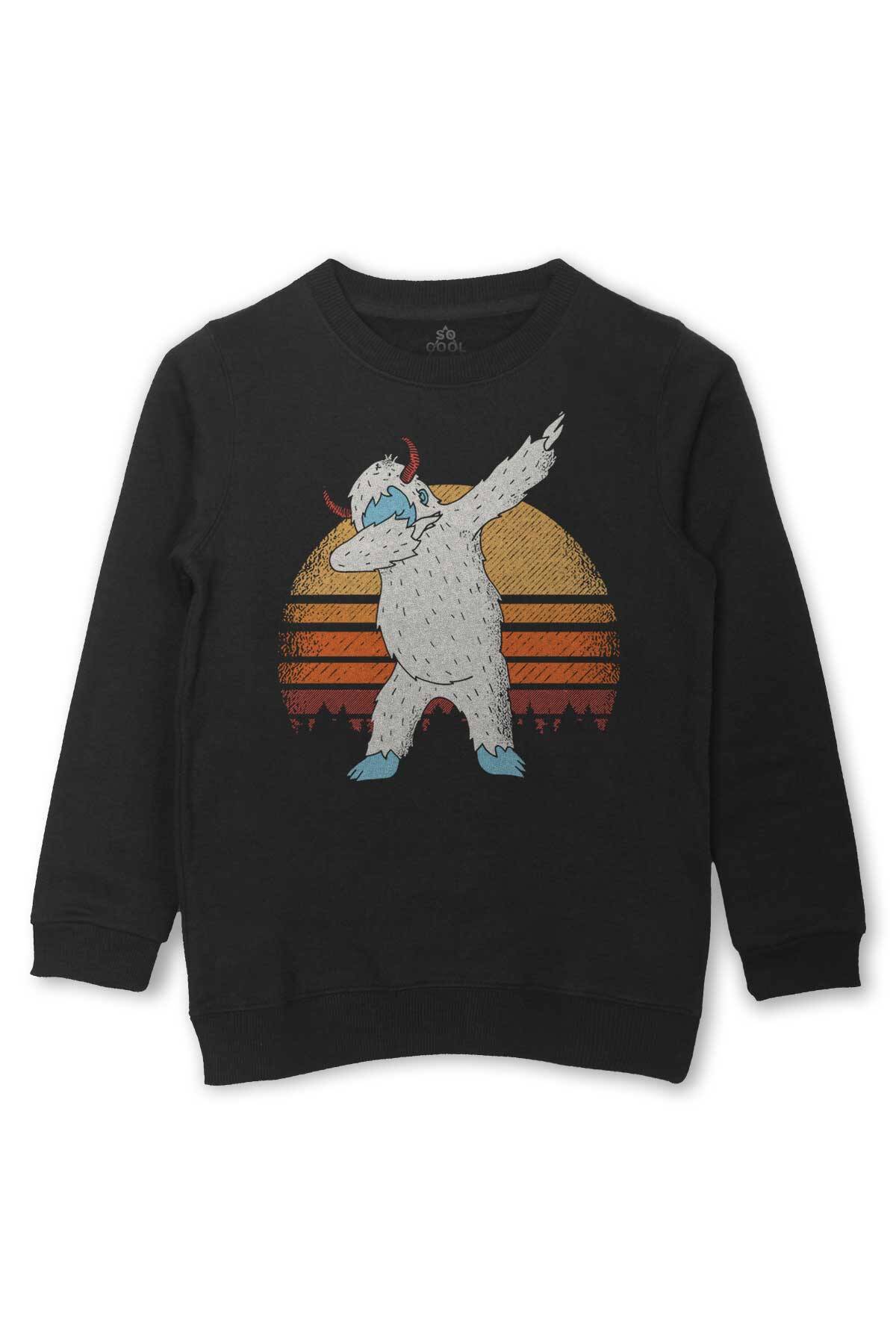 Yeti Dans Dabbing Kocaayak Funny Dance Baskılı Çocuk Sweatshirt Siyah Sweat - 1