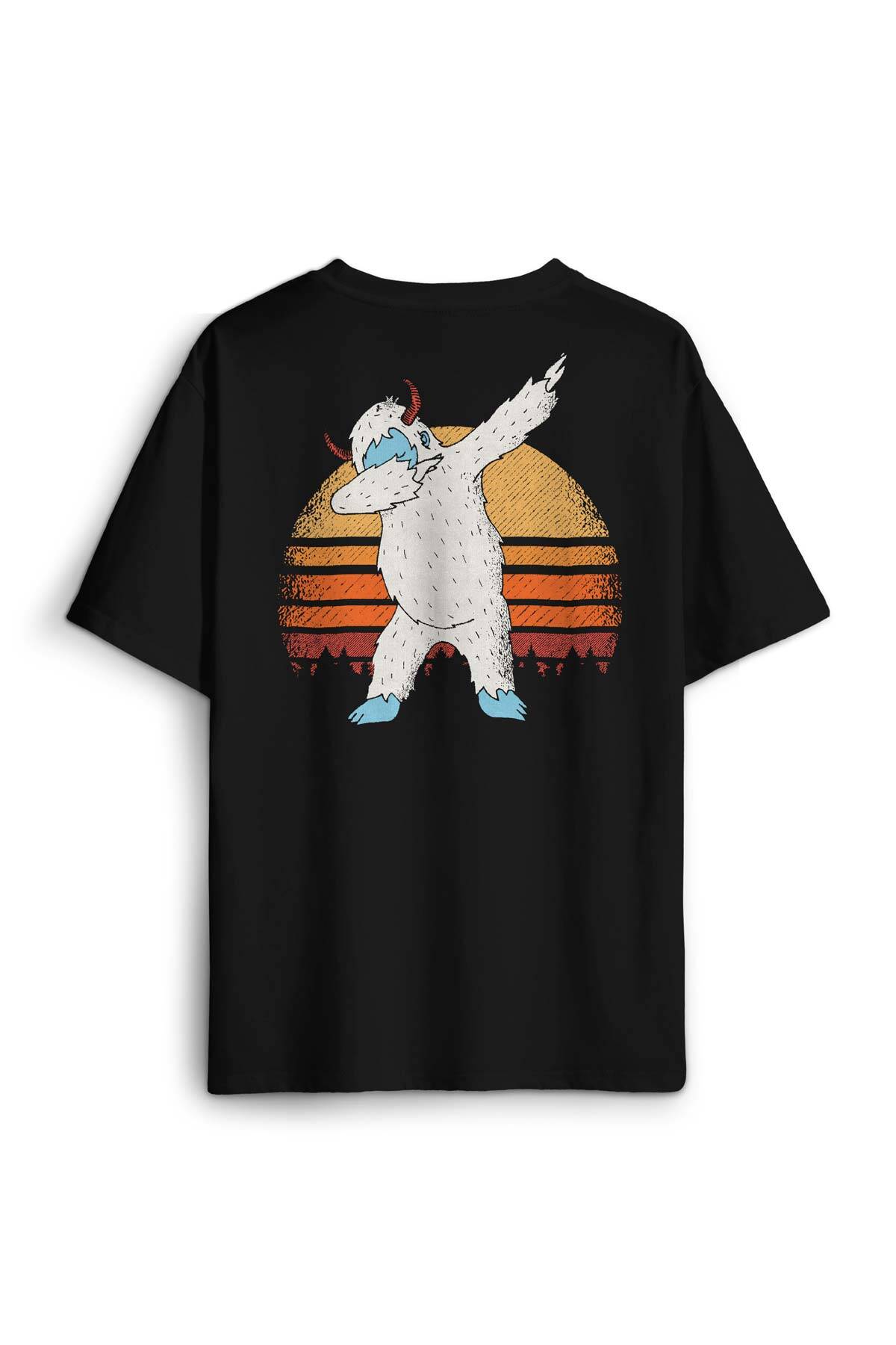 Yeti Dans Dabbing Kocaayak Funny Dance Sırt Ön Baskılı Oversize Tişört Unisex T-Shirt (1)