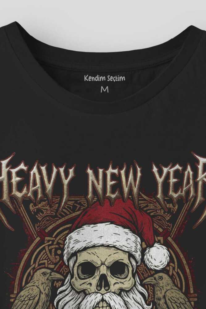 Yılbaşı Baskılı T-shirt Heavy New Year Yeni Yıl Noel Merry Christmas Metal Music Siyah Tişört (1)