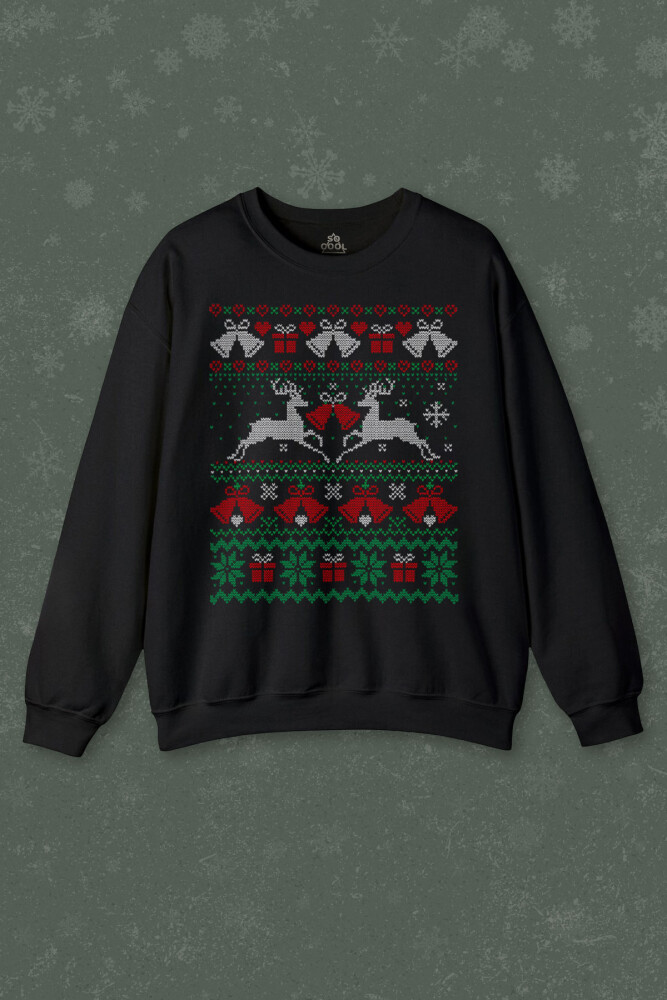Yılbaşı Hediye Geyik 2026 Christmas Happy New Year Siyah Baskılı Sweatshirt - So Cool