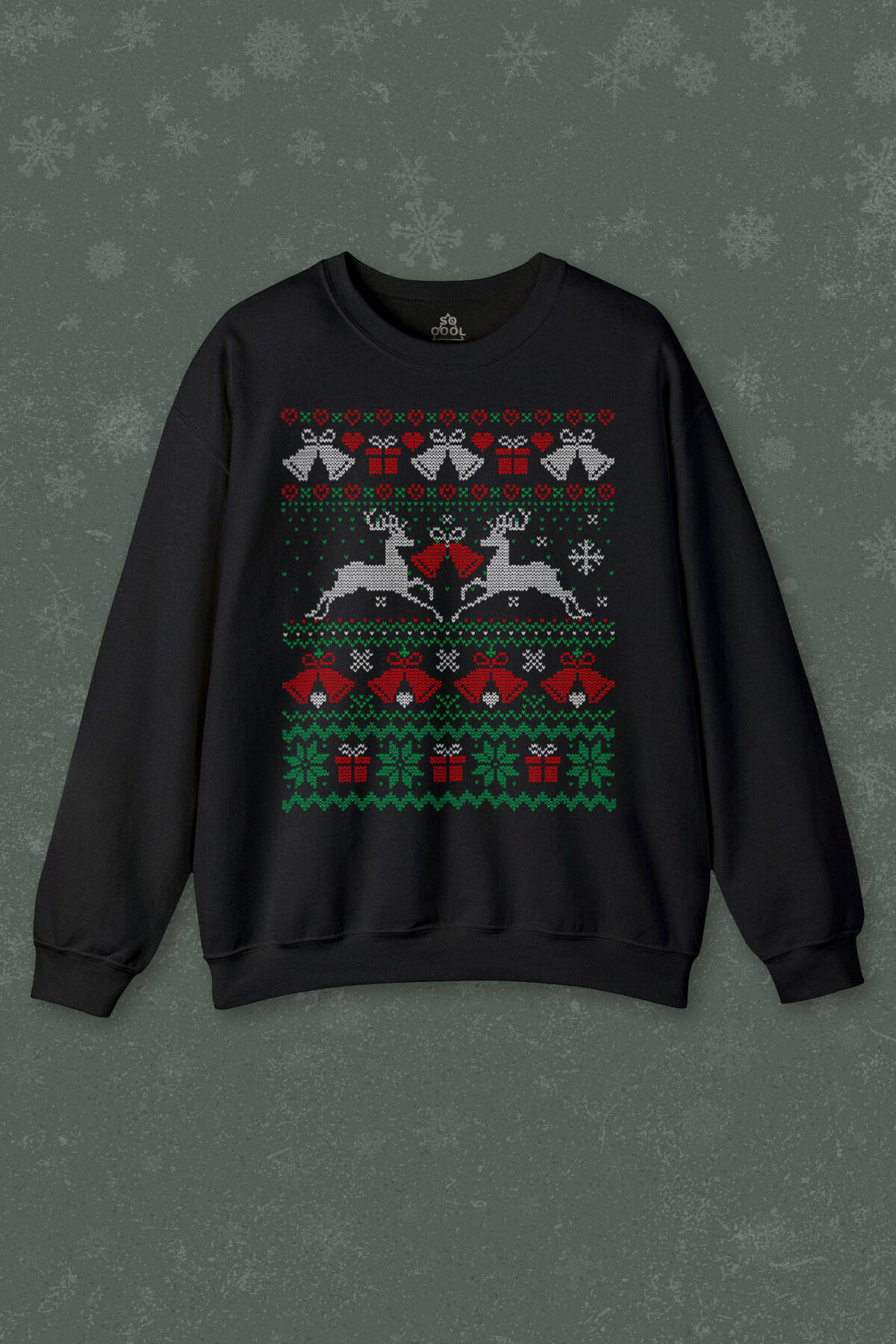 Yılbaşı Hediye Geyik 2026 Christmas Happy New Year Siyah Baskılı Sweatshirt - 1