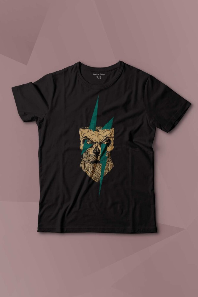 Yıldırım Gothic Sakallı Heykel Baskılı Çocuk Tişört Kısa Kollu - KENDİM SEÇTİM