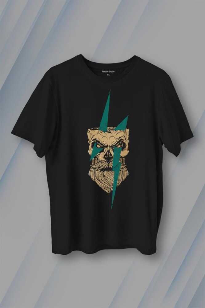 Yıldırım Gothic Sakallı Heykel Baskılı Tişört Unisex T-Shirt - 1