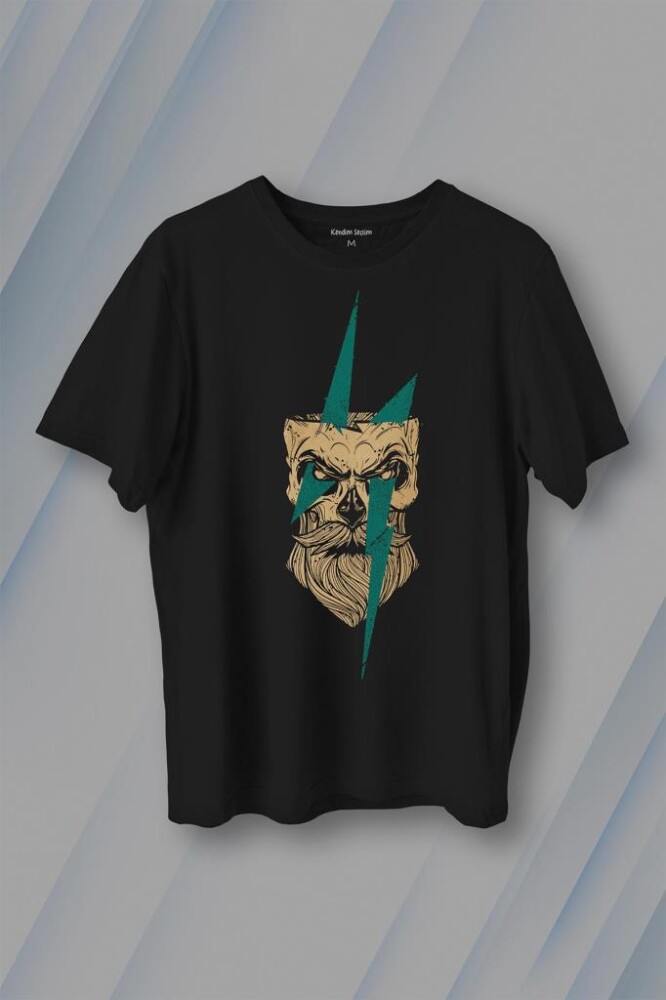 Yıldırım Gothic Sakallı Heykel Baskılı Tişört Unisex T-Shirt - 1